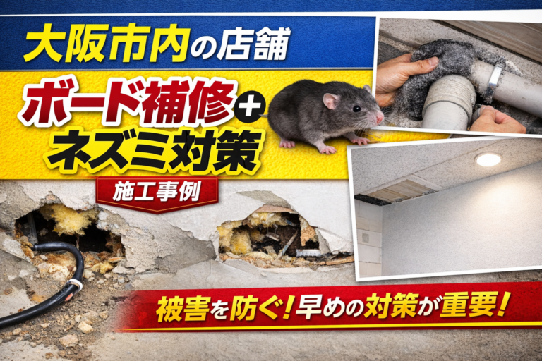 【大阪市内】店舗のボード補修＆ネズミ対策工事｜被害拡大前の早め対応が重要！