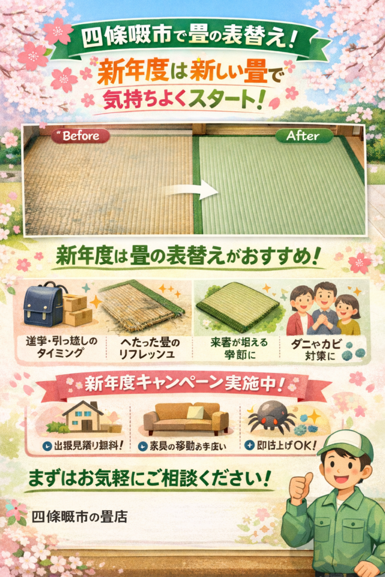 四條畷市で畳の表替えなら新年度がおすすめ！気持ちよく新生活を迎えましょう