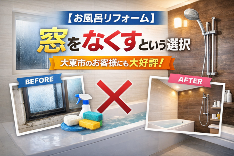 お風呂リフォームで「窓をなくす」選択｜大東市のお客様にも高評価でした